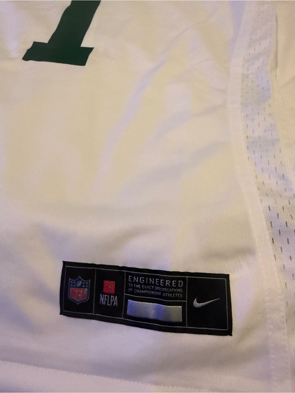 Nike Women's White and Green #1 Football Jersey - Picture 6 of 6